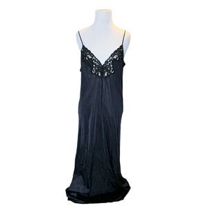 Vtg Nan Flower's‎ Black Slip Dress Nightgown Neglige 60's 70's Sz Small